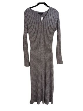 Lane Bryant Long Ribbed Knit V-Neck Dress in Gray Sparkle NWT